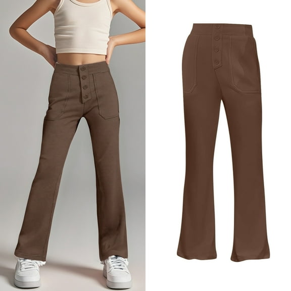 Girl School Uniform Pants Skinny Fit Kids Dress Pants with Pockets Straight Pants Brown Pants for Girls Uniform Back To School Outfits for Girls Girls Clothes Size 7-8 Years Girls Clothes