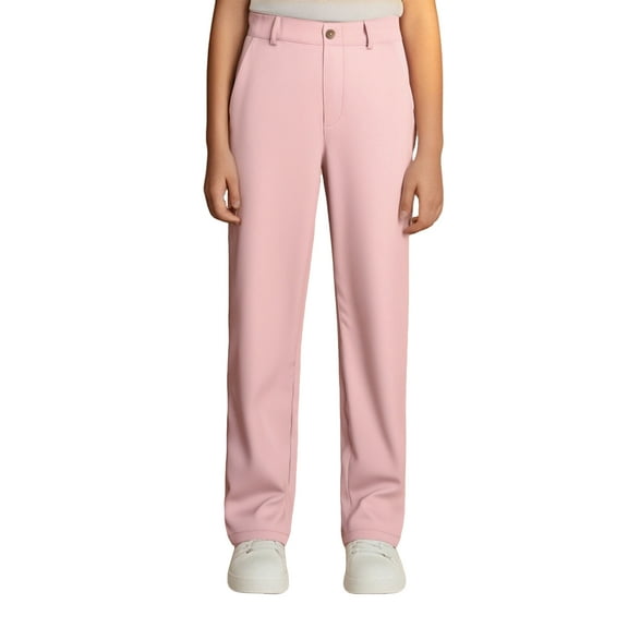 Girl School Uniform Pants Skinny Fit Kids Dress Pants with Pockets Straight Pants Girls Pink Uniform Pants Back To School Clothes for Teen Girls Kid Girls Clothes Size 9-10 Years