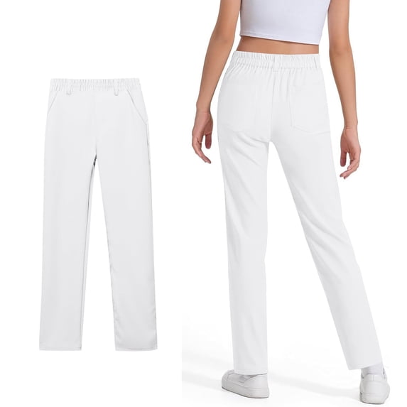 Girl School Uniform Pants Fit Kids Dress Pants with Pockets Straight Pants White Pants Back to School Clothes for Girls Girls Outfits Size 13-14 Years