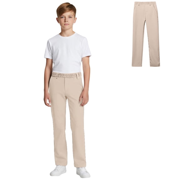 Girl School Uniform Pants Skinny Fit Stretch Pants with Pockets Straight Pants Beige School Pants for Girls Back to School Outfits for Girls Teen Clothes for Teen Girls 13-14 Years