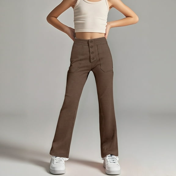 Girl School Uniform Pants Skinny Fit Stretch Pants with Pockets Straight Pants Brown Uniform Pants Back To School Clothes Teen Girls Pants Size 11-12 Years Girls Clothes