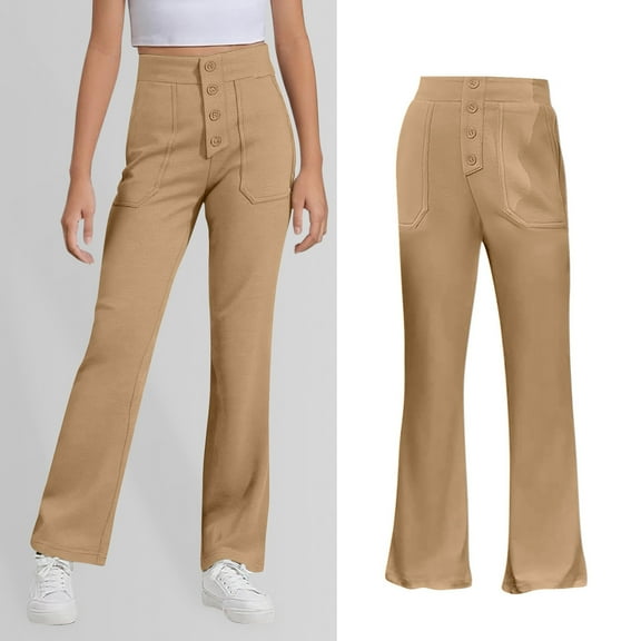 Girl School Uniform Pants Skinny Fit Stretch Pants with Pockets Straight Pants Khaki Uniform Pants Back to School Outfits for Teen Girls Kid Cute Clothes for Girls 7-8 Years