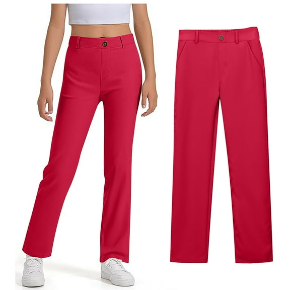 Girl School Uniform Pants Skinny Fit Stretch Pants with Pockets Straight Pants Red Pants Back to School Clothes for Teen Girls Teen Cute Clothes for Girls 11-12 Years