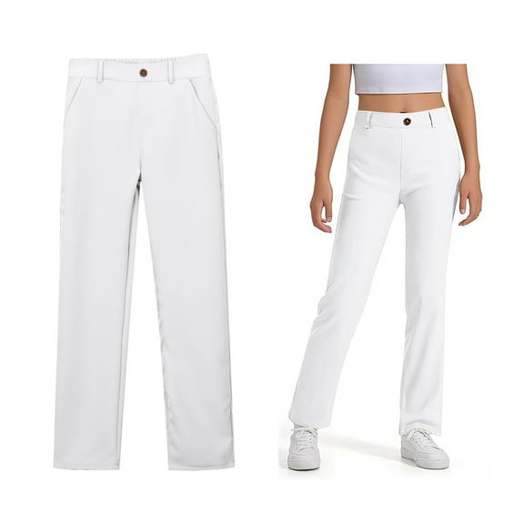 Girl School Uniform Pants Skinny Fit Stretch Pants with Pockets Straight Pants White Pants Back To School Clothes for Teen Girls Kids Preppy Clothes for Girls 7-8 Years