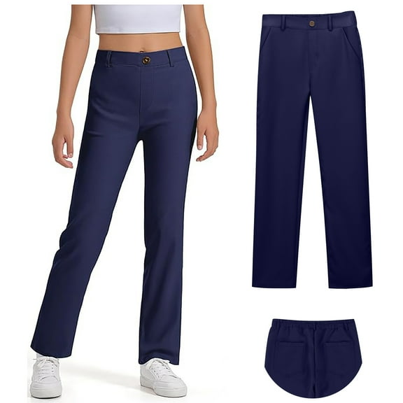 Girl School Uniform Pants Skinny Pants Kids Dress Pants with Pockets Straight Pants Girls Navy Blue Uniform Pants Back to School Outfits for Teen Girls Teen Cute Clothes for Girls 15-16 Years