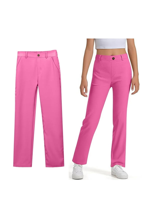 Girl School Uniform Pants Skinny Pants Kids Dress Pants with Pockets Straight Pants Girls Pink Pants Back to School Clothes for Teen Girls Kids Clothes for Teen Girls 5-6 Years