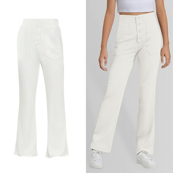Girl School Uniform Pants Skinny Pants Kids Dress Pants with Pockets Straight Pants White School Pants for Girls Back to School Clothes for Teen Girls Teen Clothes for Girls 11-12 Years