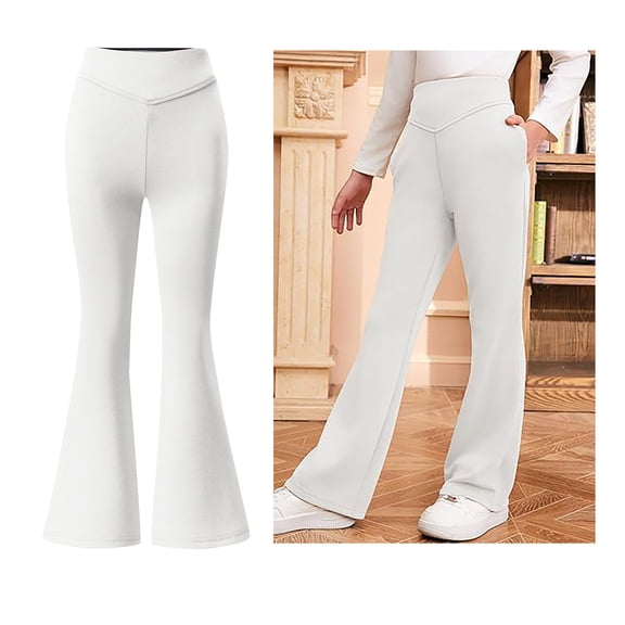 Girl School Uniform Pants Skinny Pants Stretch Pants with Pockets Flare Leg Pants White Uniform Pants Back To School Outfits for Girls Kids Girls Pants Size 7-8 Years