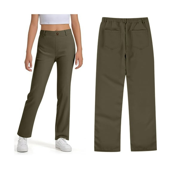 Girl School Uniform Pants Skinny Pants Stretch Pants with Pockets Straight Pants Army Green Pants Back To School Clothes Teen Clothes for Girls 14-15 Years