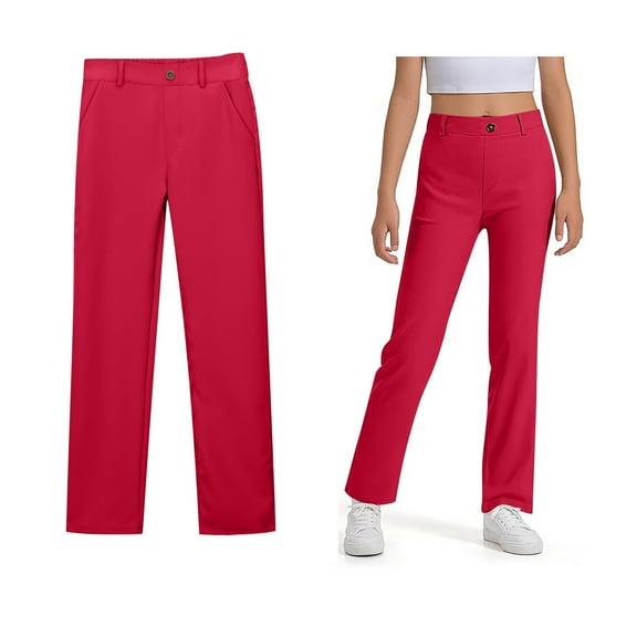 Girl School Uniform Pants Skinny Pants Stretch Pants with Pockets Straight Pants Girls Red Uniform Pants Back To School Clothes Kids Girls Clothes Size 9-10 Years