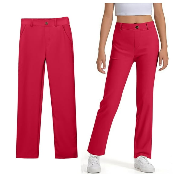 Girl School Uniform Pants Skinny Pants Stretch Pants with Pockets Straight Pants Red Pants for Girls Back to School Clothes Teen Preppy Clothes for Girls 13-14 Years