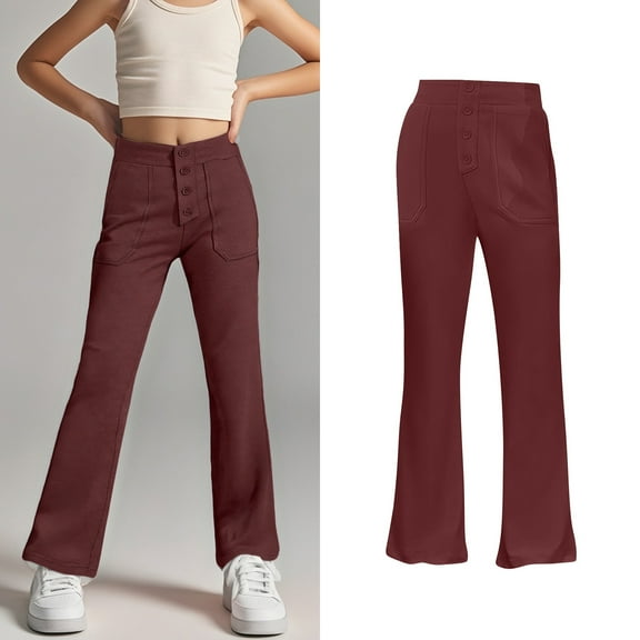 Girl School Uniform Pants Skinny Pants Stretch Pants with Pockets Straight Pants Red School Pants for Girls Back To School Clothes Preppy Clothes 9-10 Years Girls Clothes