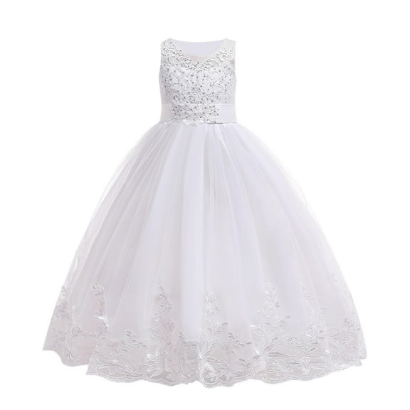 Girl Sequin Dress for Kids Embroidery Wedding Pageant Party Long Gown Bow-Knot Princess Birthday Communion Tulle Dresses 4-18Y