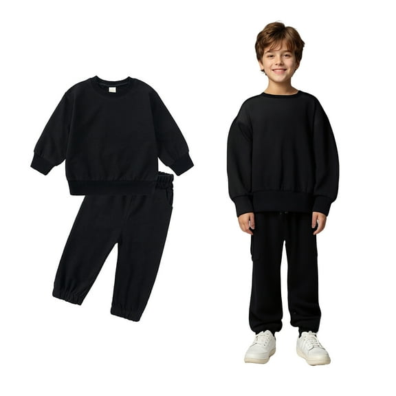 Girl Sets Long Sleeve Crewneck Black Sweatshirt and Jogger Pants 2 Pcs Fall Winter Clothes Clothes for Boys 3-4 Years Boys Girls Fashion