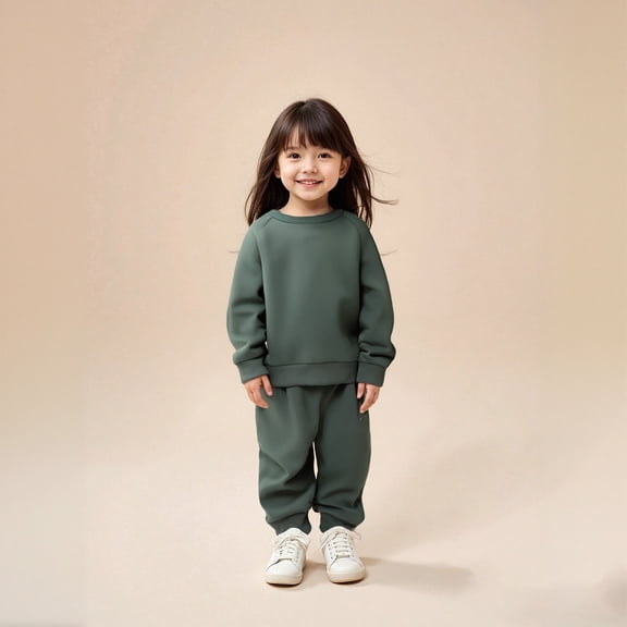 Girl Sets Long Sleeve Crewneck Green Sweatshirt and Jogger Sweatpants 2 Piece Fall Winter Clothes 6-12 Months Boys Clothes Boys Girls Fashion