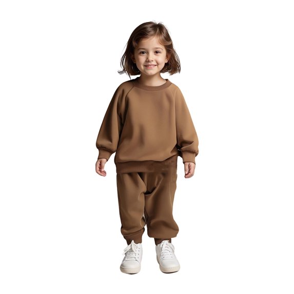 Girl Sets Long Sleeve Solid Crewneck Coffee Basic Sweatshirt and Jogger Pants 2 Piece Fall Clothes Girl Clothes 2-3 Years Boys Girls Fashion