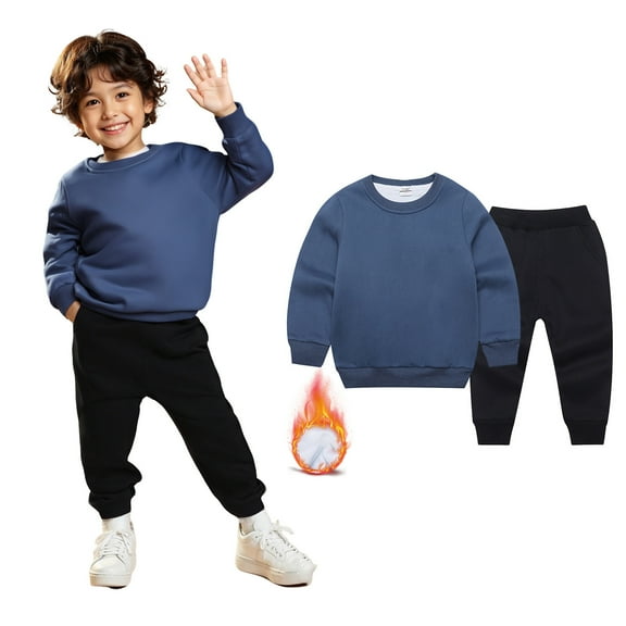 Girl Sets Long Sleeve Solid Crewneck Dark Blue Sweatshirt and Sweatpants 2 Pcs Fall Clothes Girls Size 5-6 Years Clothes Boys Girls Fashion