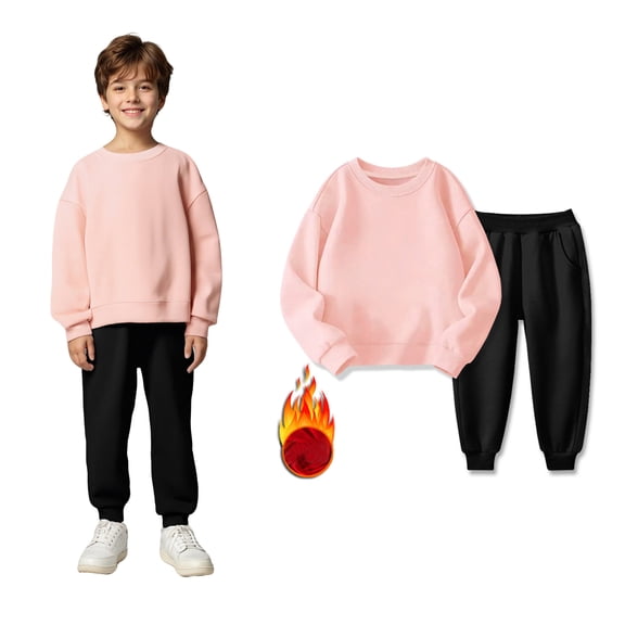 Girl Sets Long Sleeve Solid Crewneck Pink Casual Sweatshirt and Jogger Pants 2 Pcs Winter Clothes 12-18 Months Old Girl Clothes Boys Girls Fashion