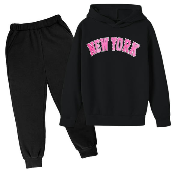 Girl Sets Size 10 Kids Letter Print Hoodie And Sweatpants Set For Unisex New York Theme Casual Wear Comfortable & Stylish Tracksuit With Cute Outfits For Girls 10-12