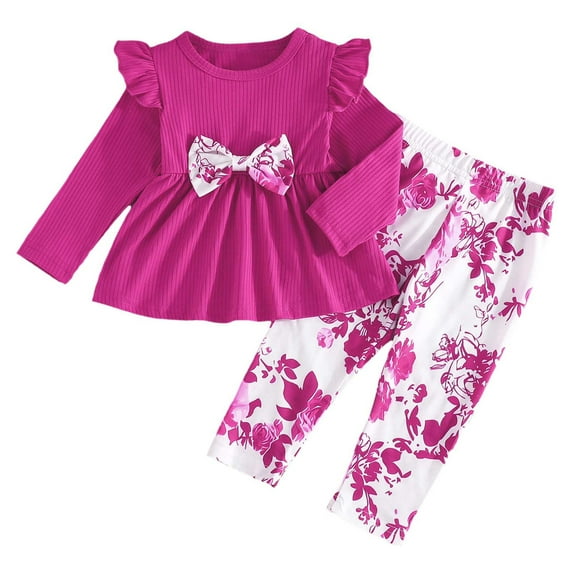 Girl Sets Size 5 Girl Ruffle Long Sleeve Top with Pants Fall Winter Clothes for Girl 2PC Clothes 18-24 Months