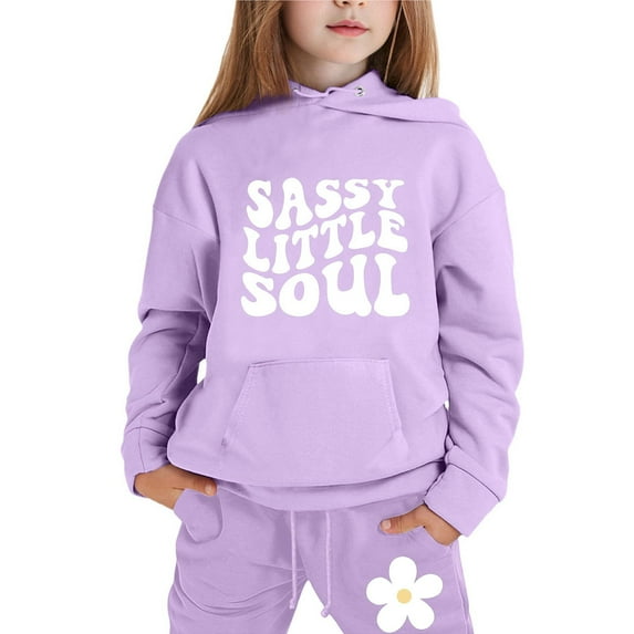 Girl Sets Size 7 Cute Print Long Sleeve Fashion Pullover Hoodie Sweatshirt and Jogger Sweatpants Clothing Fall Clothes for Girls Purple,6-7 Years