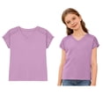 thumbnail image 1 of Girl Shirt Short Sleeve V Neck Tshirts Soft Casual Tops for Girls 9-10 Years, 1 of 5