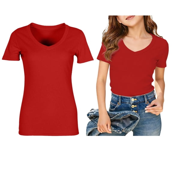 Girl Shirt V Neck Short Sleeve Ribbed T Shirts for Girls Casual Base Summer T Shirts 9-10 Years