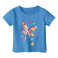 thumbnail image 1 of Girl Shirts 6t Butterfly Print Short Sleeve Round Neck Cute Preppy Shirts Lightweight Summer Tops Summer Clothes,Blue, 1 of 4