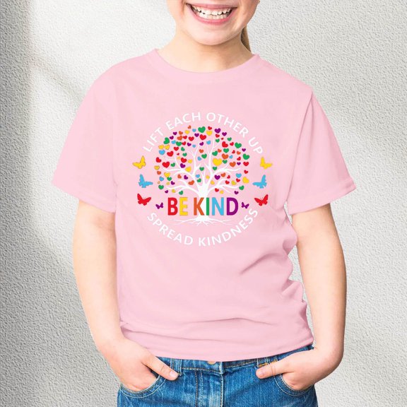 Girl Shirts Size 3-4Y Youth Graphic Print Short Sleeve Round Neck Tee Positive Message Casual Summer Toddler Girls Clothes