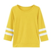 BINBANGQI Girl Shirts Size 7-8 Kids Girls Casual Crewneck Tunic Tops Long Sleeve Pullover Sweatshirt Casual Loose Blouse T-Shirt,Yellow