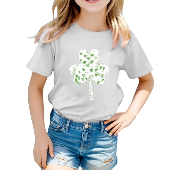 Girl Shirts St. Patrick'S Day Kids Short Sleeve Crew Neck Shamrock Print Tee Spring Casual Cute Top White 10 Years-11 Years