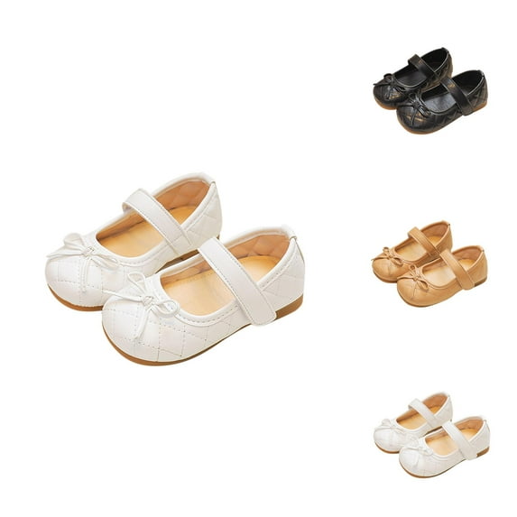 Girl Shoes Girls Sneakers Children Small Leather Shoes Bow Tie Solid Color Flat Shoes Little Girl Shoes Soft Soled Dance Shoes (Size Toddler Little Kid Big Kid)