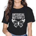 thumbnail image 1 of Girl Short Sleeve T-shirt New White and Black Butterfly Funny Letter Printed Women Tshirt Casual Tee Female Harajuku T Shirt Women Tops, 1 of 5