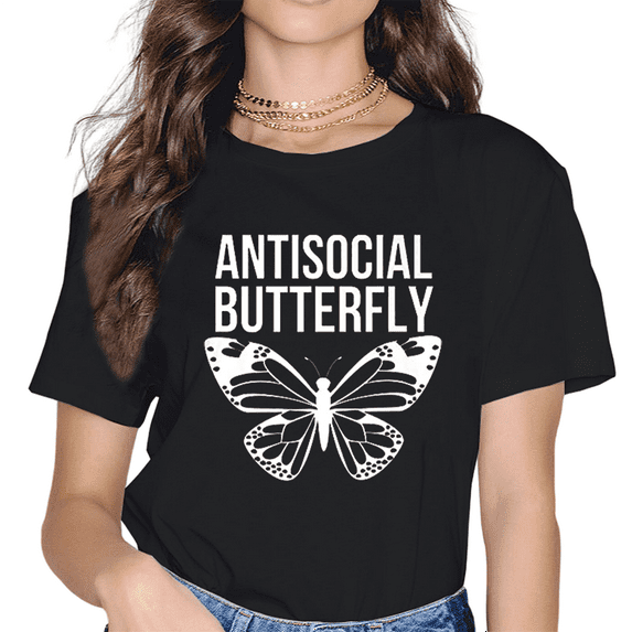 Girl Short Sleeve T-shirt New White and Black Butterfly Funny Letter Printed Women Tshirt Casual Tee Female Harajuku T Shirt Women Tops