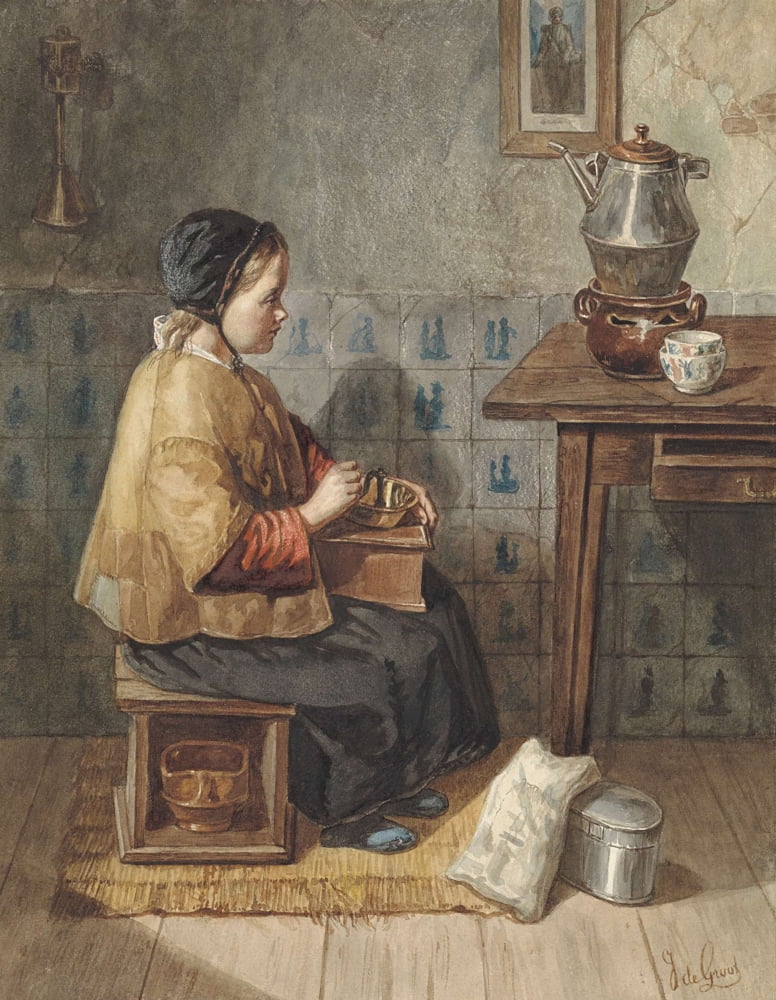 Girl Sitting On A Stove Canvas Art - (24 x 36)