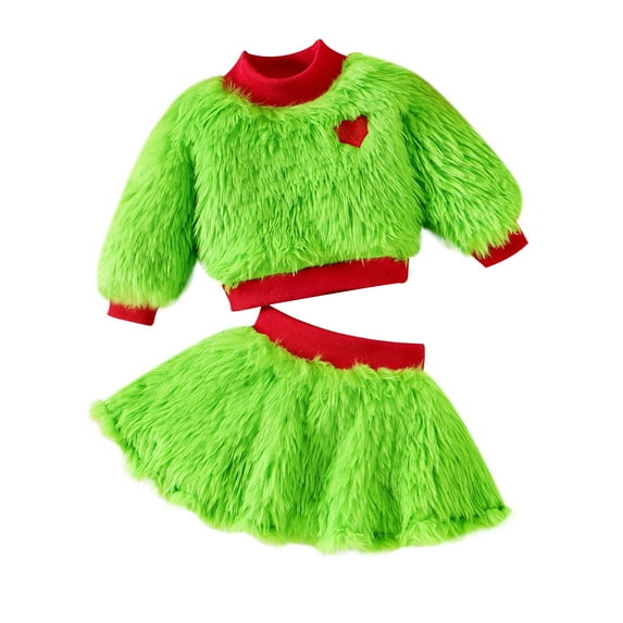 Girl Skirt Set Size 14-16 Toddler Girls Long Sleeve Christmas Cartoon Prints Dress Princess Dresses Vest Coat Outfits Clearance Green-b ,4Y