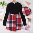 thumbnail image 1 of Girl Skirt Sets 3 Piece Outfits Long Sleeve Ribbed Knit Tops Buffalo Plaid Skirt with Hat Toddler Special Occasion Dress for Tween Girls 11-12 Years, 1 of 9