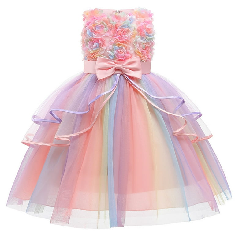 Girl Sleeveless Lace 3D Flower Tutu Holiday Princess Unicorn