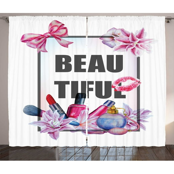 Ambesonne Girl Slogan Curtains 2 Panel Set, Text in Frame, 108" x 84", Multicolor