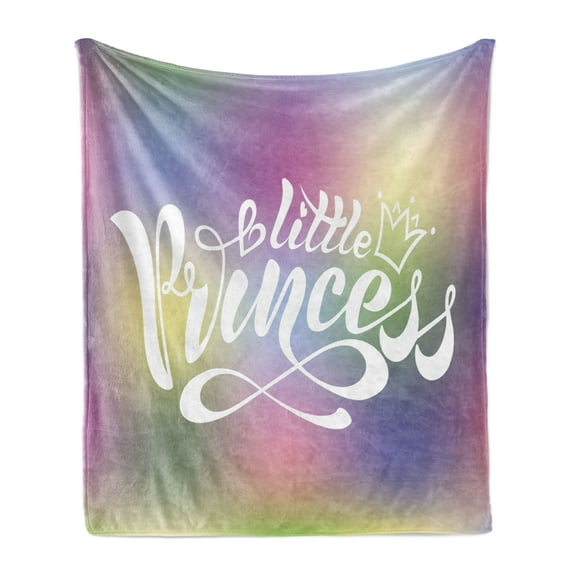 Girl Slogan Soft Flannel Fleece Blanket, Little Princess Writing with a Mini Crowning Hearts and Infinity Curves Pattern, Cozy Plush for Indoor and Outdoor Use, 50" x 60", Multicolor, by Ambesonne