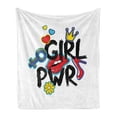 thumbnail image 1 of Girl Slogan Soft Flannel Fleece Blanket, Girl Power with a Crown Princess Style Lettering Bold and Hand Drawn Stickers, Cozy Plush for Indoor and Outdoor Use, 50" x 60", Multicolor, by Ambesonne, 1 of 5