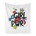 thumbnail image 1 of Girl Slogan Soft Flannel Fleece Blanket, Girl Power with a Crown Princess Style Lettering Bold and Hand Drawn Stickers, Cozy Plush for Indoor and Outdoor Use, 60" x 80", Multicolor, by Ambesonne, 1 of 5
