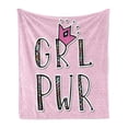 thumbnail image 1 of Girl Slogan Soft Flannel Fleece Blanket, Girl Power Text in Ornamental Font Stripes Zigzags Polka Dots Backdrop Gender, Cozy Plush for Indoor and Outdoor Use, 60" x 80", Multicolor, by Ambesonne, 1 of 5