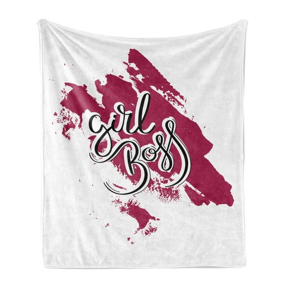 Girl Slogan Soft Flannel Fleece Throw Blanket, Girl Boss Wording on Paintbrush Strokes Inspirational Lifestyle, Cozy Plush for Indoor and Outdoor Use, 60" x 80", Raspberry Black, by Ambesonne