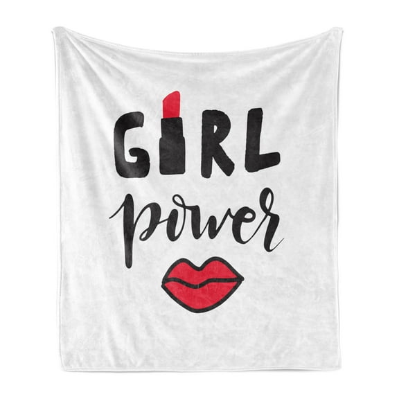 Girl Slogan Soft Flannel Fleece Throw Blanket, Calligraphy Phrase Lipstick in Text Inspirational Design, Cozy Plush for Indoor and Outdoor Use, 50" x 60", Charcoal Grey Vermilion, by Ambesonne