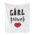 thumbnail image 1 of Girl Slogan Soft Flannel Fleece Throw Blanket, Calligraphy Phrase Lipstick in Text Inspirational Design, Cozy Plush for Indoor and Outdoor Use, 60" x 80", Charcoal Grey Vermilion, by Ambesonne, 1 of 5
