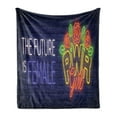 thumbnail image 1 of Girl Slogan Soft Flannel Fleece Throw Blanket, Future is Female Text with a Bunch of Roses on a Brick Wall Neon Power, Cozy Plush for Indoor and Outdoor Use, 50" x 70", Multicolor, by Ambesonne, 1 of 5