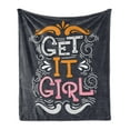 thumbnail image 1 of Girl Slogan Soft Flannel Fleece Throw Blanket, Get It Girl Text Splashes Strikes Waves Spirals Dark Backdrop Typographical, Cozy Plush for Indoor and Outdoor Use, 50" x 60", Multicolor, by Ambesonne, 1 of 5
