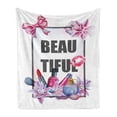 thumbnail image 1 of Girl Slogan Soft Flannel Fleece Throw Blanket, Text in a Wreath Frame Design Floral and Cosmeticsme Ribbon, Cozy Plush for Indoor and Outdoor Use, 50" x 70", Multicolor, by Ambesonne, 1 of 5