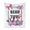 thumbnail image 1 of Girl Slogan Soft Flannel Fleece Throw Blanket, Text in a Wreath Frame Design Floral and Cosmeticsme Ribbon, Cozy Plush for Indoor and Outdoor Use, 70" x 90", Multicolor, by Ambesonne, 1 of 5